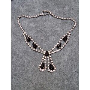 Vintage Black Rhinestone Necklace Drop Choker Halloween